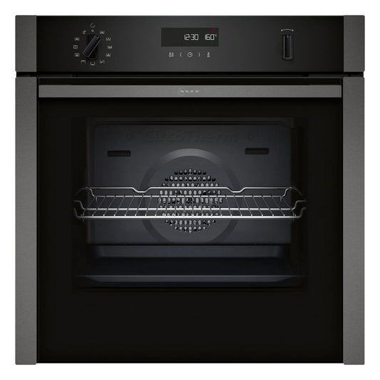 Neff B6ACH7AG7B N50 Slide & Hide Wifi Connected 60cm Built In Electric Single Oven with Pyrolytic Cleaning Graphite A+ Rated